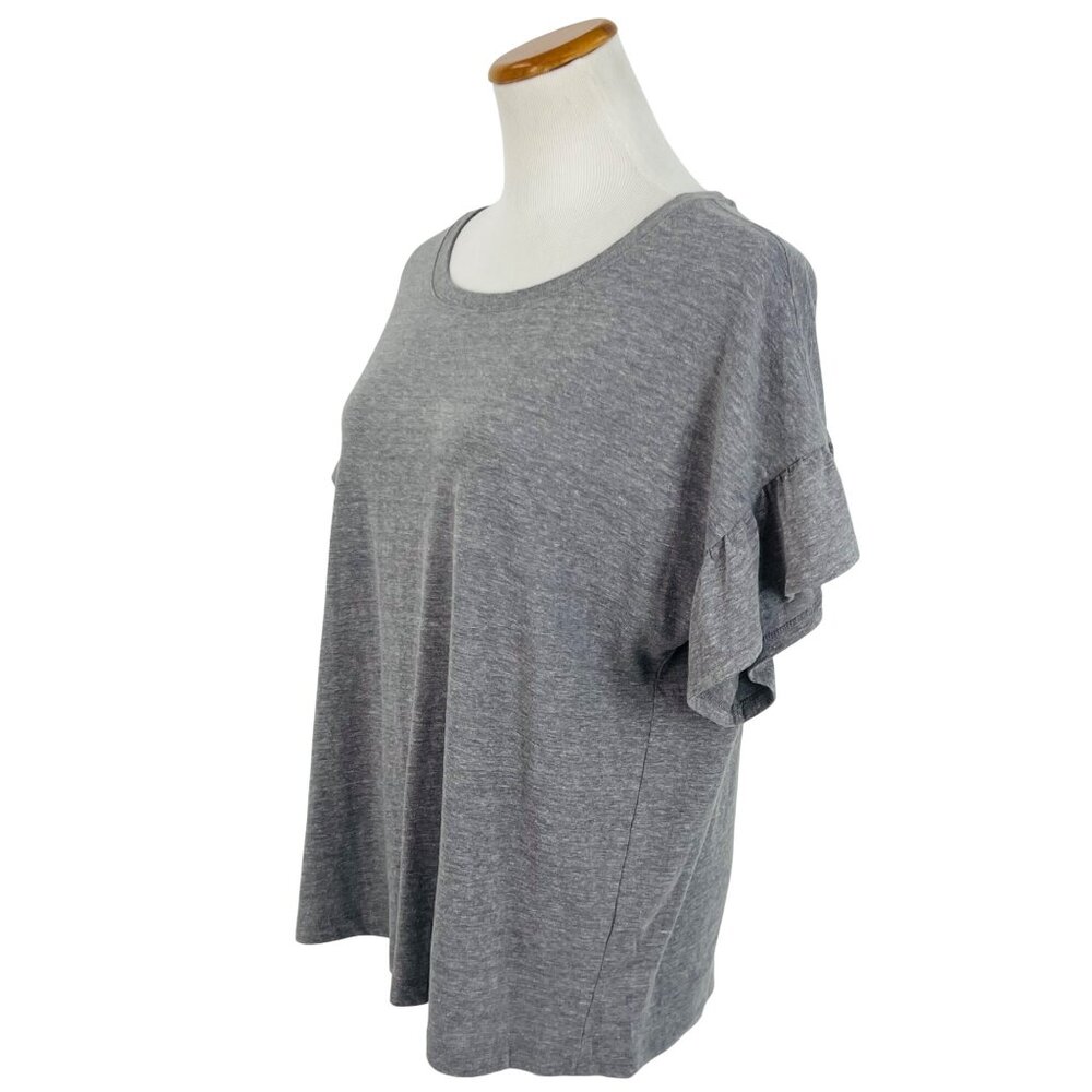 Calvin Klein Jeans Heather Gray Ruffle Sleeve Related Fit T-Shirt Top Tee - Picture 4 of 9